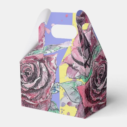 Red Rose Watercolor Art Party Purple Yellow Flower Favor Boxes