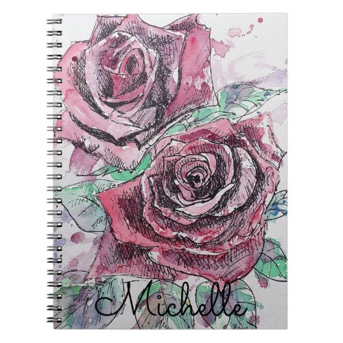 Red Rose Watercolor Beautiful Womans Name Notebook