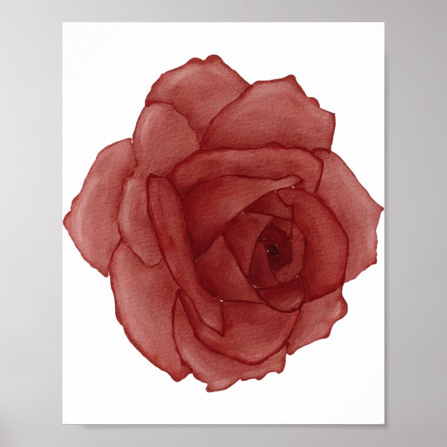 Red Rose Watercolor Facing Right Poster (Front)