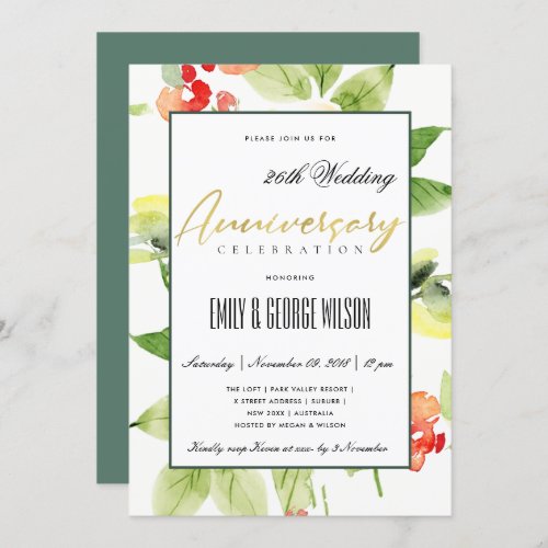 RED ROSE WATERCOLOR FLORAL ANY YEAR ANNIVERSARY INVITATION