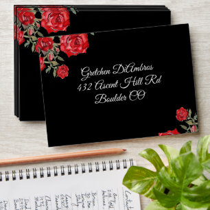 Red Rose Watercolor Floral Envelope