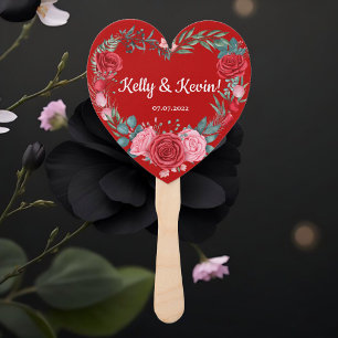 Red Rose Watercolor Floral Wedding Hand Fan