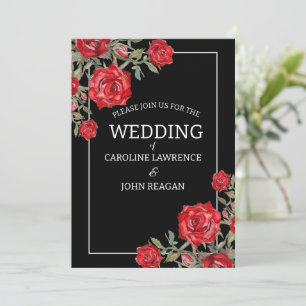 Red Rose Watercolor Floral Wedding Invitation