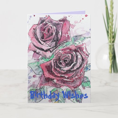 Red Rose Watercolor Flower Floral Birthday Card