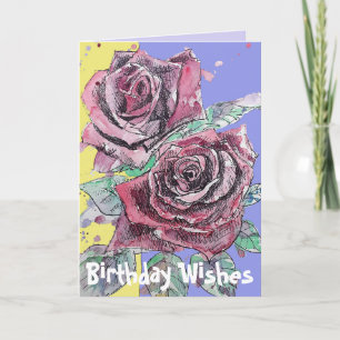 Red Rose Watercolor Flower Floral Birthday Card