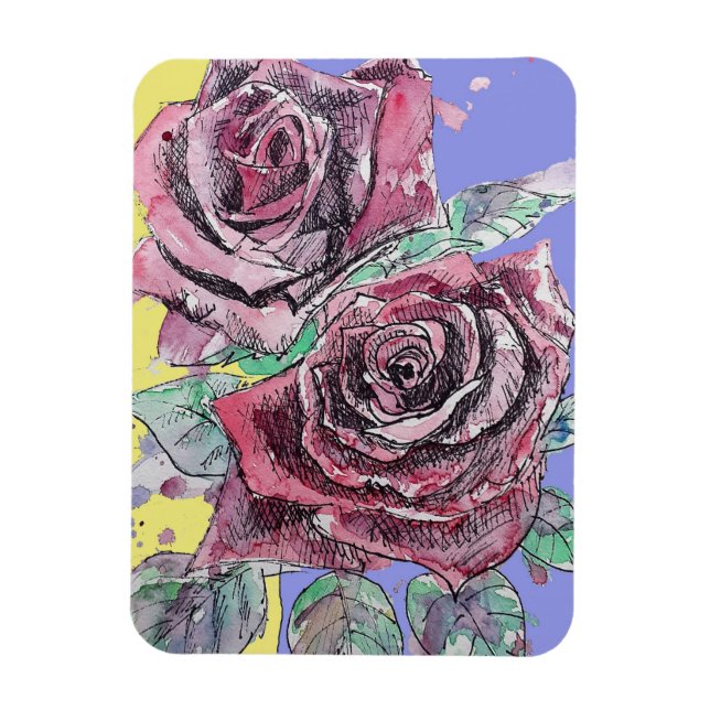 Red Rose Watercolor Flower Floral Birthday Magnet (Vertical)