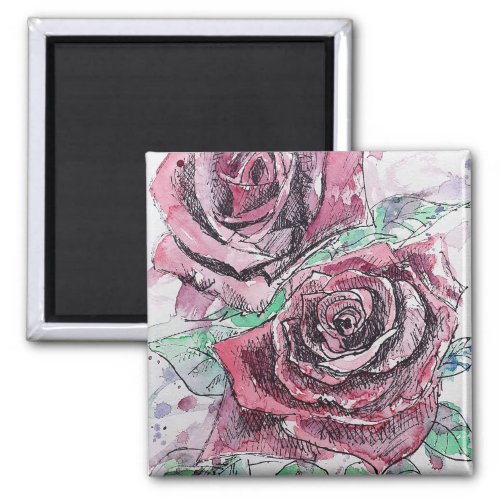 Red Rose Watercolor Flowers Floral Painting Magnet