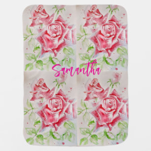 Red Rose Watercolor Flowers Floral Painting Roses Baby Blanket