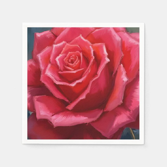 Red Rose Watercolor Formal Floral Wedding Napkins (Front)