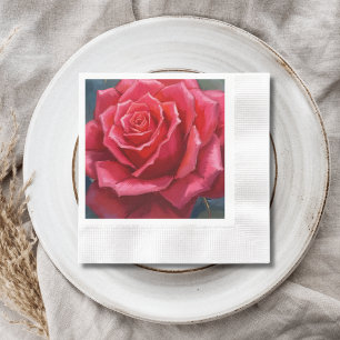 Red Rose Watercolor Formal Floral Wedding Napkins