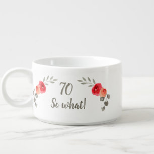 Red Rose Watercolor Inspirational 70th Birthday   Bowl