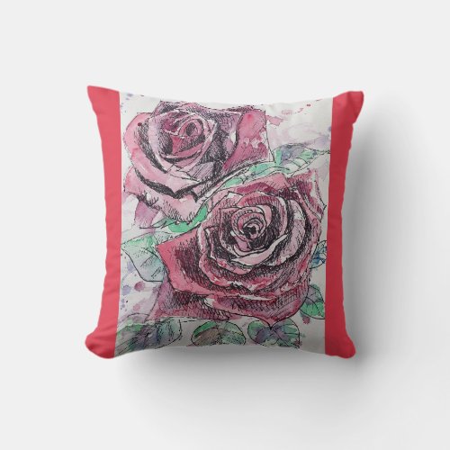 Red Rose Watercolor Painting Flower Floral Cushion