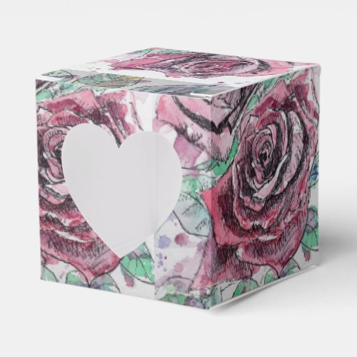 Red Rose Watercolor Party Heart Cake Favor Box