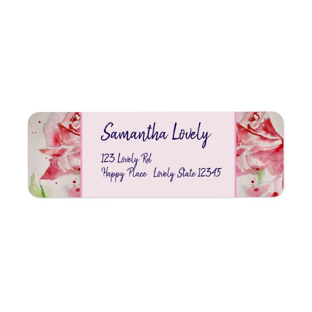 Red Rose Watercolor Roses Label (Front)