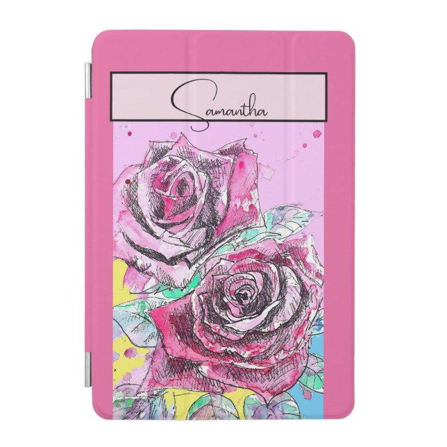 Red Rose Watercolor Roses Pink iPad Smart Cover (Front)