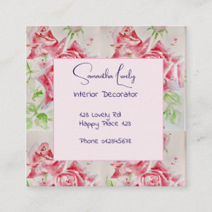 Red Rose Watercolor Roses Square St Enclosure Card