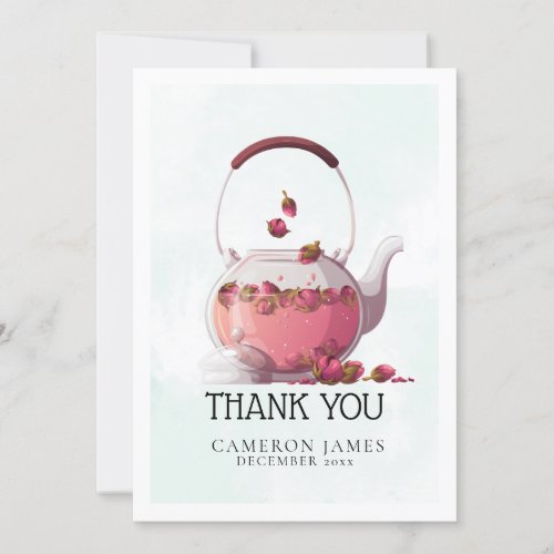 Red Rose watercolor Teapot Floral Tea Party Thank You Card