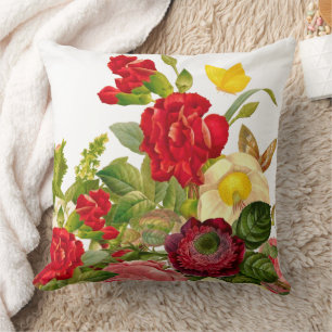 Red Rose Watercolor Trend & Yellow Butterfly  Throw Pillow