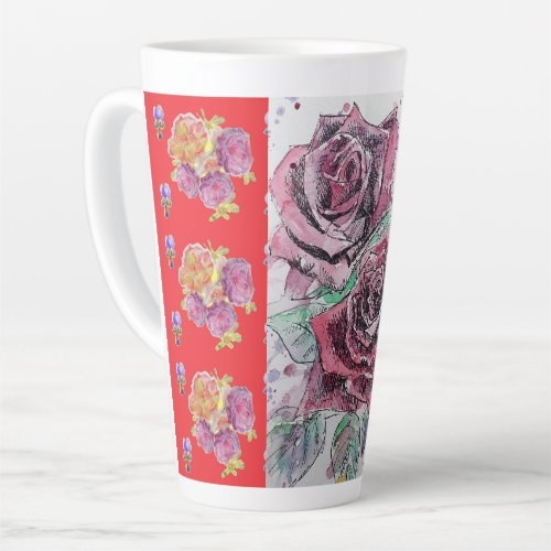 Red Rose Watercolor Viola Shabby floral Latte Mug
