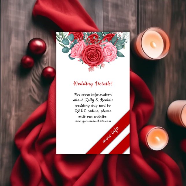 Red Rose Watercolor Wedding Details Enclosure Card (Red Rose Watercolor Wedding Enclosure Card)