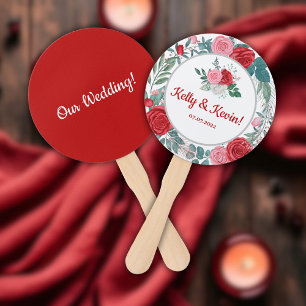 Red Rose Watercolor Wedding  Hand Fan