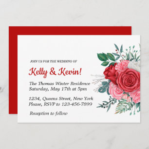 Red Rose Watercolor Wedding Invitation