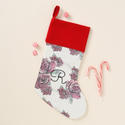 Red Rose Watercolor Womans Christmas Stocking