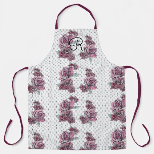 Red Rose Watercolor Womans Initial Apron