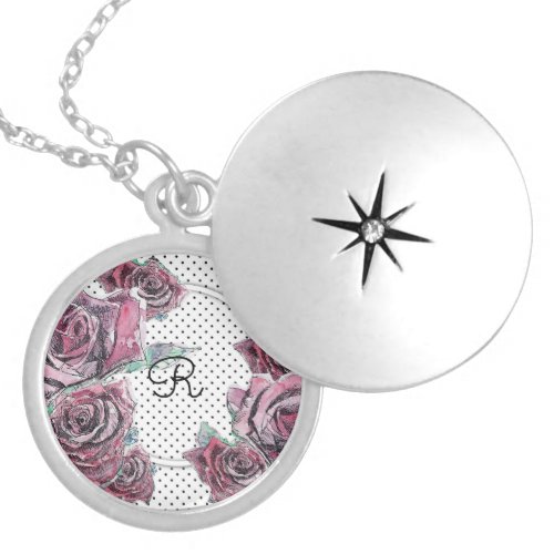 Red Rose Watercolor Womans spot Locket Necklace