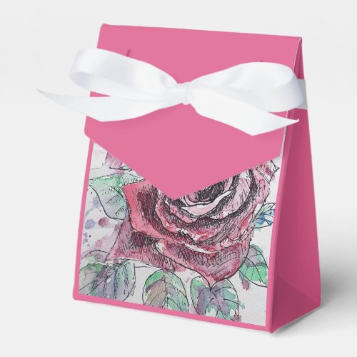 Red Rose Watercolour and Ink Party Cake Favor Box