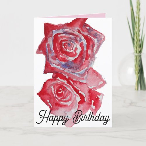 Red Rose Watercolour Birthday Card