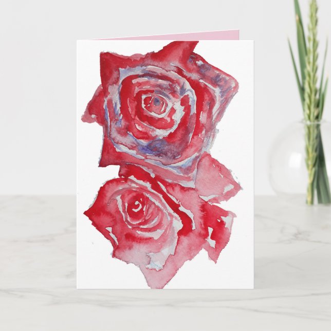 Red Rose Watercolour Birthday Card (Front)