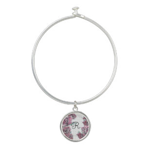 Red Rose Watercolour dot Womans Initial Bracelet