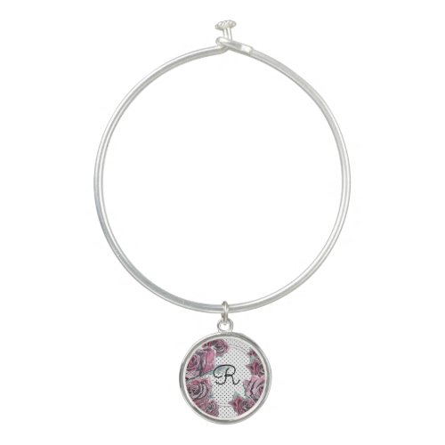 Red Rose Watercolour dot Womans Initial Bracelet