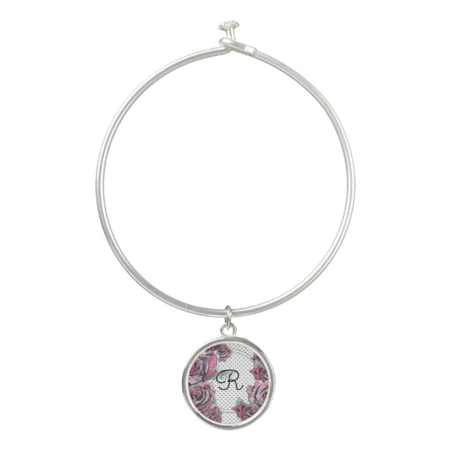 Red Rose Watercolour dot Womans Initial Bracelet (Front)