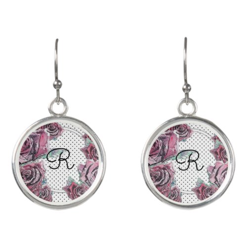 Red Rose Watercolour dot Womans Initial Earings Earrings