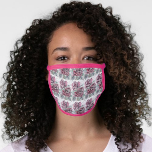 Red Rose Watercolour Flower Pattern Face Mask