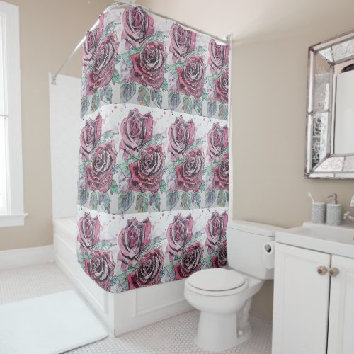 Red Rose Watercolour Painting Shower Curtain