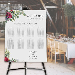 Red Rose Wedding 8 Table Seating Chart Easel Foam Board
