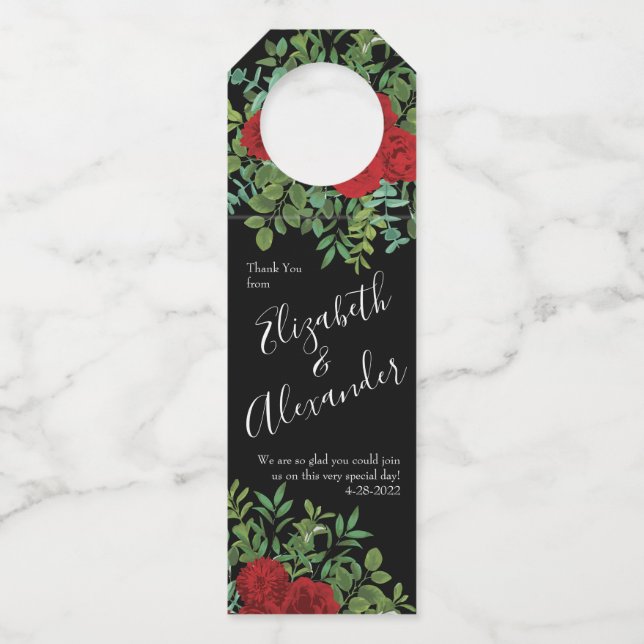 Red Rose Wedding Bottle Hanger Tag (Front)