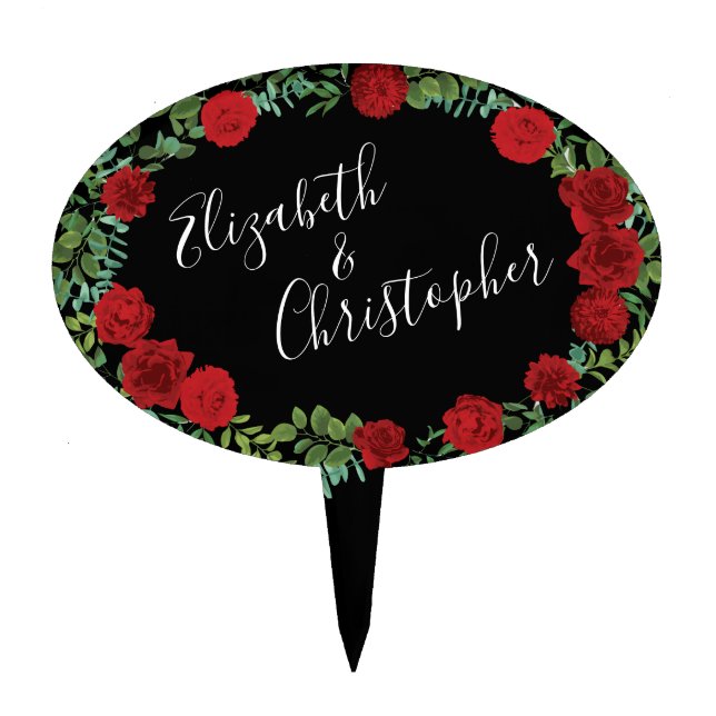 Red Rose Wedding Cake Topper (Front)