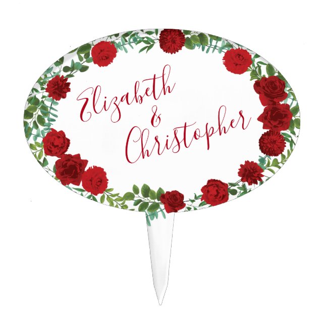 Red Rose Wedding Cake Topper (Front)
