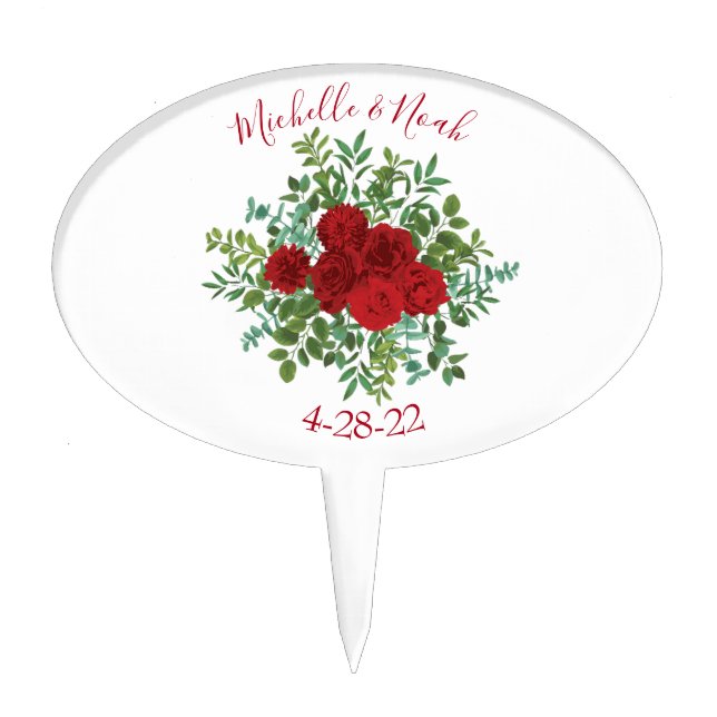 Red Rose Wedding Cake Topper (Front)