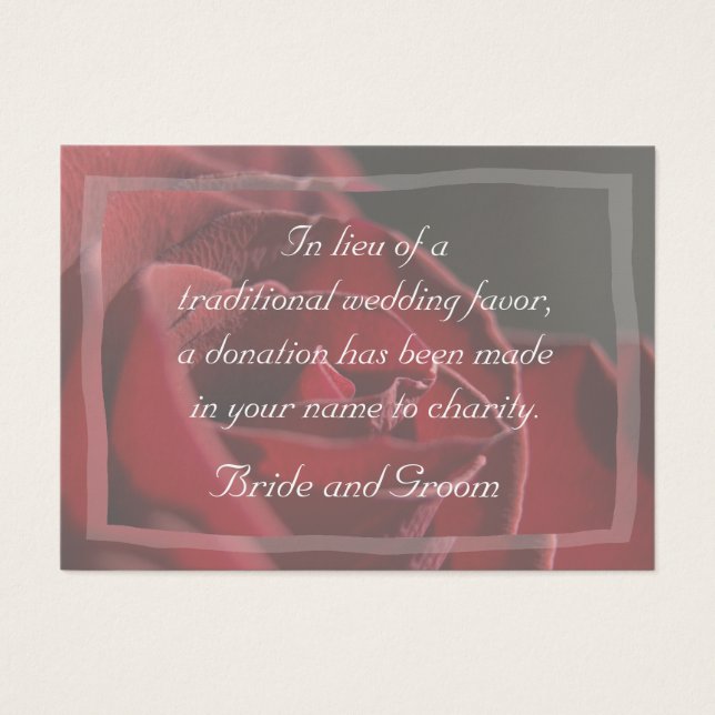 Red Rose Wedding Charity Favor Card (Front)