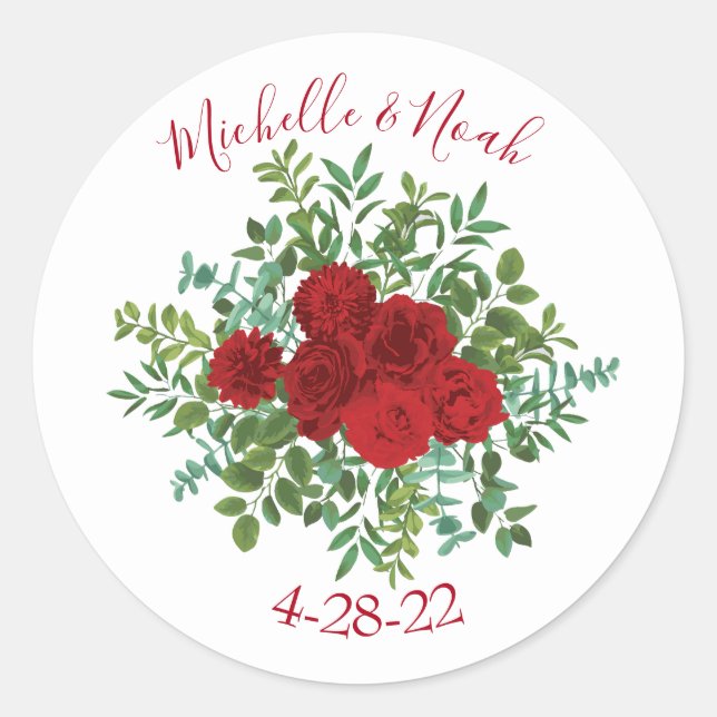 Red Rose Wedding Classic Round Sticker (Front)