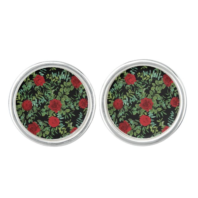 Red Rose Wedding Cufflinks (Front)