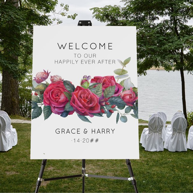 Red Rose Wedding Easel Welcome Foam Board (Creator Uploaded)
