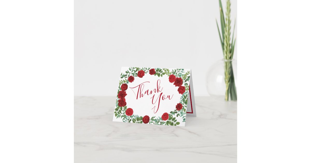 Red Rose Wedding Elegant Classic Thank You Card | Zazzle