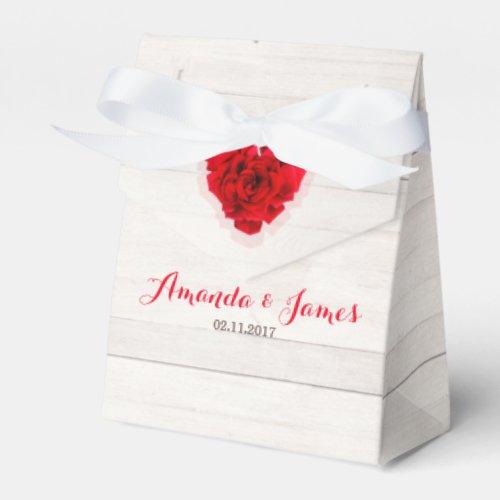 Red rose wedding favor box hhn01 - Heart shaped red rose on wood background wedding favor box. Matching products available. Search "hhn01" to see all products with this elegant / romantic red rose design