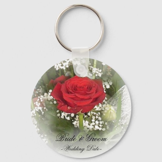 Red Rose Wedding Favor Keychain (Front)